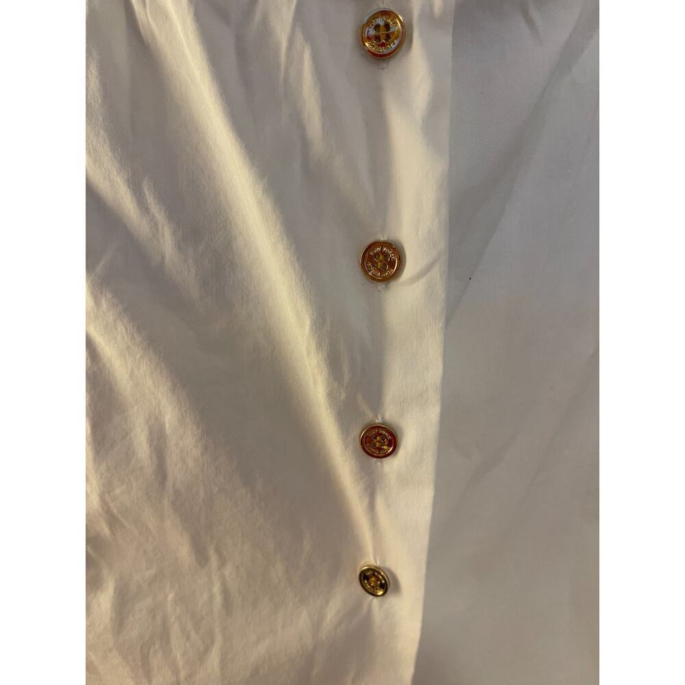 Tory Burch white sleeveless top cotton blend Size 14 Gold button, pleats - Picture 3 of 6